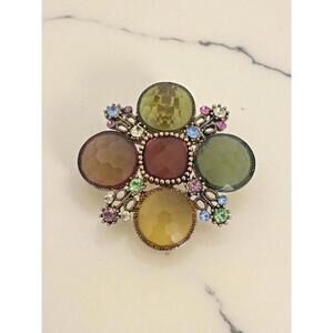 Jewel Tone Glass Brooch Pendant – Convertible Statement Jewelry with UV GLOW